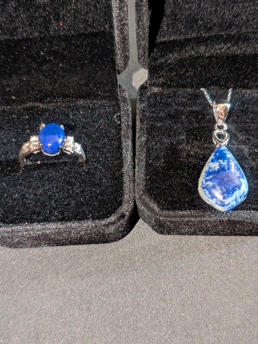 Sterling Silver Ring And Necklace, Genuine Lapis. Size 7 Ring